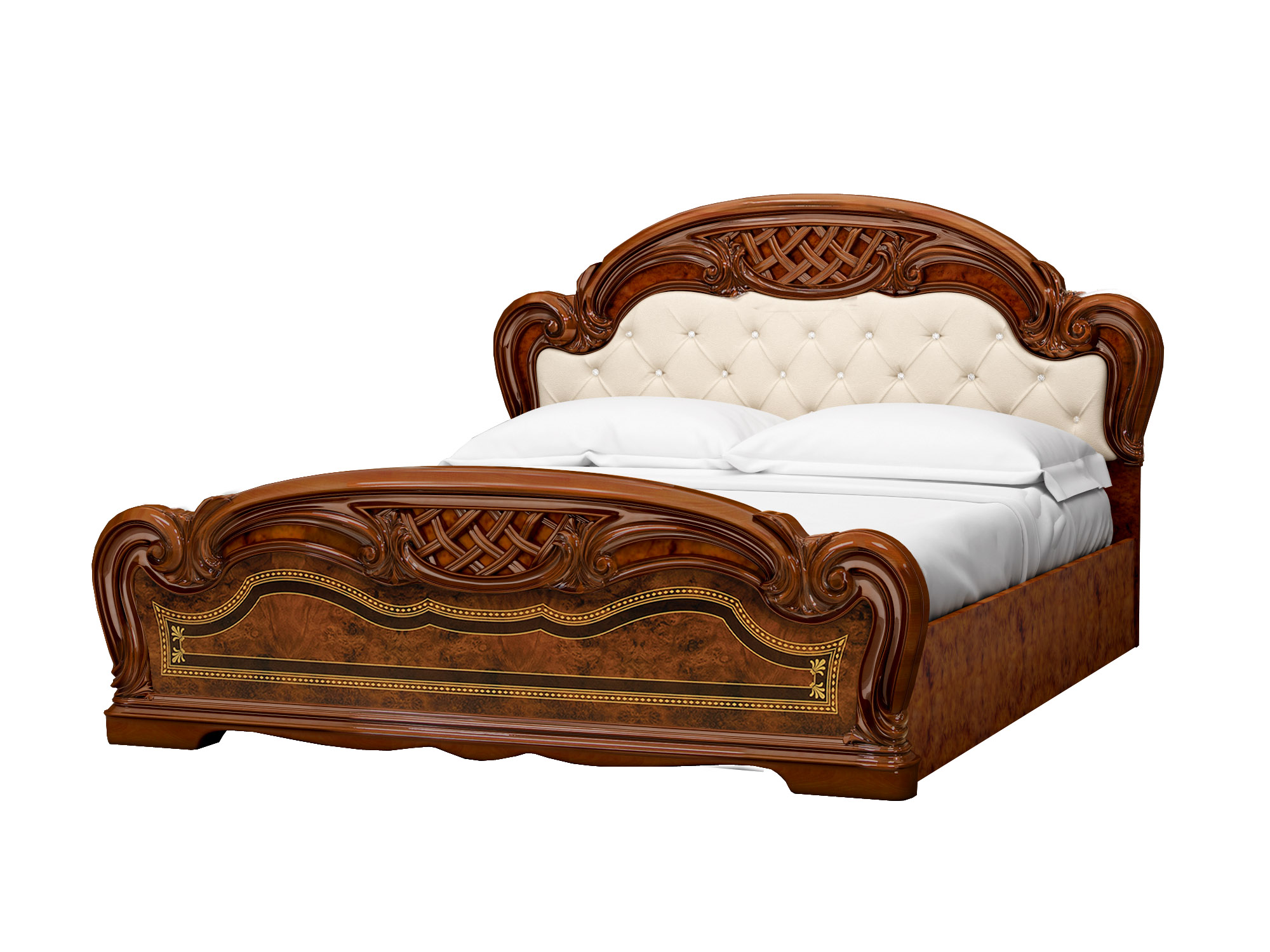 Barock Schlafzimmer Set Lara 1 in Walnuss 4-Teilig inkl. Polsterung